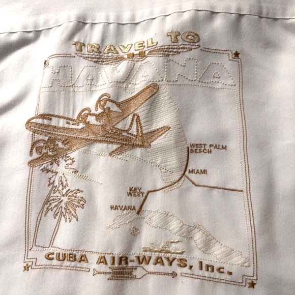 Cubavera Mens Embroidered Travel to Havana Cuba Airways Inc. Button Down XL - Picture 8 of 10